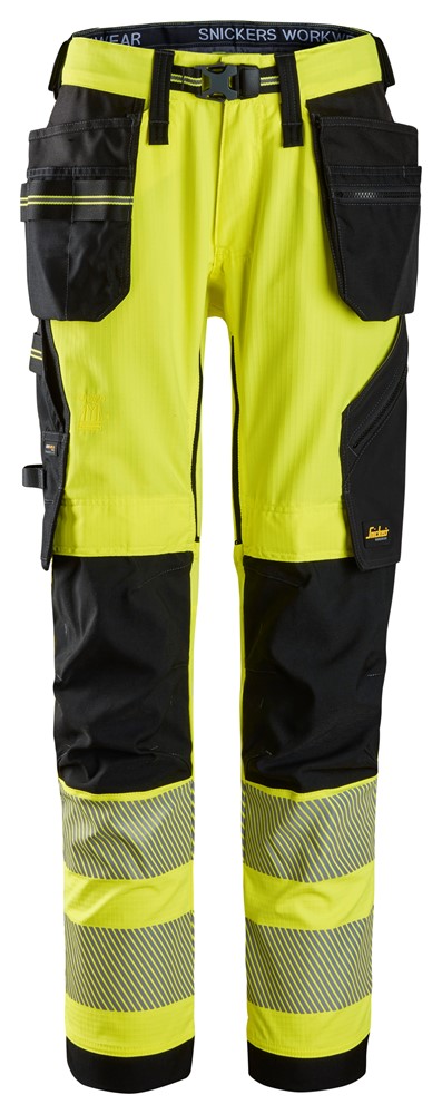 High-VIS, Stretch-Arbeitshose mit Holstertaschen, Warnschutzklasse 2