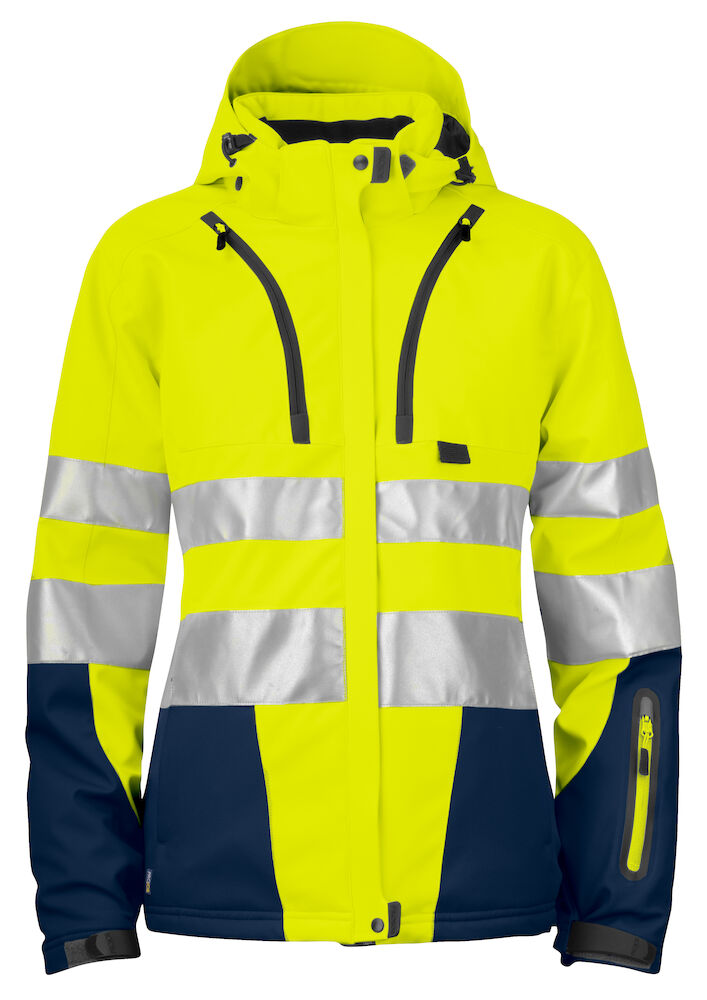 6424 GEFÜTTERTE SOFTSHELL DAMENJACKE EN ISO 20471 KLASSE 3/2 10 gelb/marine hv 3XL